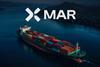 Graphic of XMAR logo over an image of a container ship