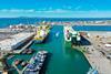 The image shows an overhead shot of the Port of Hueneme