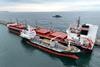 The picture shows the Green Future, a dual-fuel bulk carrier chartered by NYK Bulk & Projects Carriers Ltd receiving green methanol during the bunkering operation