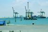 Aden Container Terminal with the commencement of the Flour Mill Jetty works in the foreground
