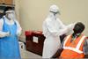 Health personnel extracting nose samples from a KPA employee during a Covid-19 testing exercise at the port of Mombasa Photo: KPA