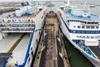 An aerial shot of Portsmouth's multi-berth, multi-user, multi-frequency shore power installation