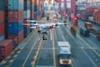 Drone flying above a port