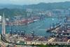 The image shows a wide angle shot of the terminals at the Port of Hong Kong