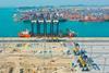 The image shows the new electric cranes Hutchison Ports Thailand (HPT) Terminal D, Laem Chabang Port
