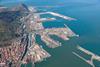The image shows an overhead shot of Bilbao Port