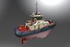 The image shows a render of the Svitzer ASD electric tug
