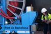 Two engineers looking at a shorepower connection at the BEST terminal in Barcelona