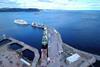 The image shows vessels on the quayside at Baie-Comeau Port