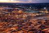 The image shows a night aerial view of container yard at Southampton terminal