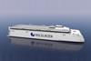 The image shows a render of the Molslinjen high-speed catamaran ferry
