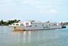 The barge has a length of 76.7m, a breadth of 11.4m and a draught of around 1.7m