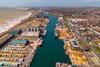 The image shows an overhead shot of Shoreham Port