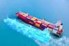 Rendering of a container ship with ghostly 'digital twin'