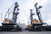 Liebherr's LHM 420 and LHM 550 are pictured on the quayside