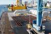 Aerial shot of Port of San Diego with crane and cargo