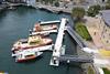 A drone image of Port Authority's new floating pontoon at Moores Wharf