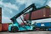 The pictures shows a Konecranes lift truck in action in a container yard