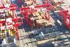 Aerial shot of cranes and containers at the Port of Liverpool
