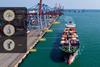 Ship at port with cranes and graphic showing Trelleborg's SmartDAS system