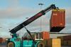 The hybrid reach stacker has a lifting capacity of 45 tonnes