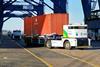 The image shows a close up of one of the Felixstowe ATs on the quayside