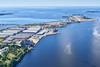 The image shows an overhead shot of the Port of Umeå