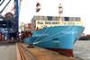 An image of methanol container ship “Laura Maersk” in the ports of Bremen