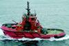 Voith tug Tystie carrying out an indirect towing exercise with the BP shuttle tanker Loch Rannoch