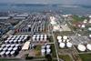 The image shows an overhead short of the liquid storage facilities at Johor Port