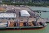 Bellingham shipping terminal pictured with a vessel on the quayside