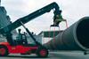 The Linde reachstacker is being used for the handling of tower units for wind turbines