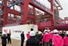 The image shows ONE’s AMP container beng lifted into place at NZPG’s terminal