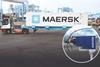 Maersk truck at the APMT Massvlakte II terminal at the Port of Rotterdam with an image of a Rocsys hands-free charging unit