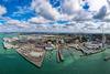 The image shows an overhead shot of Portsmouth Port