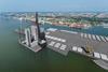 The image shows a render of the new quays at Klaipėda's former International Ferry Port