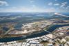 The image shows an aerial shot of Australia's Port of Newcastle