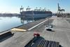 Pasha Wharf at the Port of Los Angeles with a Wan Hai Lines ship at dock