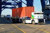 The image shows a close up of one of the Felixstowe ATs on the quayside