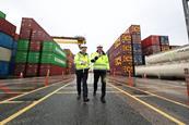 Peter Burke T.D., Minister for Enterprise, Tourism and Employment with Dublin Port CEO Barry O'Connell to mark the delivery of new refrigerated container infrastructure at Dublin Port.