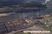 Aerial shots of the Port of Antwerp showing progress from 2005 to 2025