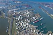 An overhead shot of the Port of Rotterdam