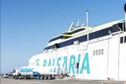 The Baleària fast ferry Margarita Salas on the quayside refuelling with bioLNG