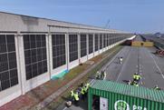 A picture of the vertical solar panels at PSA Zeebrugge
