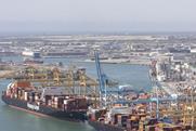 aerial shot of the Port of Barcelona showing two containers ships