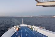 Bow or stern of a RoRo ferry at sea