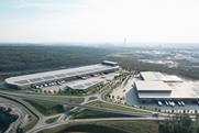 The image shows a conceptual rendering of Halvorsäng Logistics Park