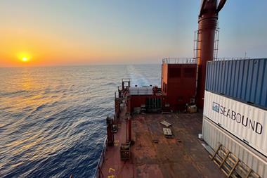 A picture of the Seabound Containers onboard the ship during Pilot 1 sea trials