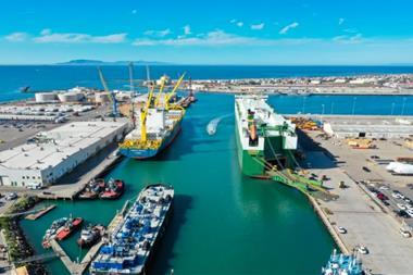 The image shows an overhead shot of the Port of Hueneme