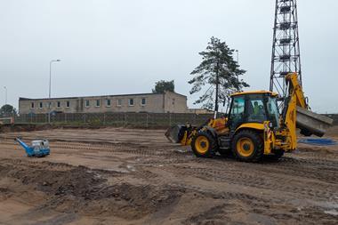 The image shows consruction work taking place on Klaipėda's hydrogen station